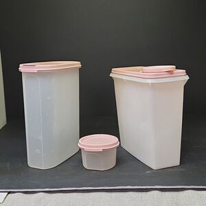 Vtg Tupperware Cereal Keepers Pink